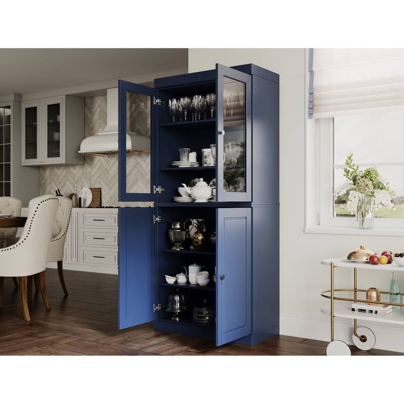 Palace Imports 100% Solid Wood Pantry Cabinet, Raised Panel & Clear Glass Doors, Adjustable Shelves, 32" Wide, 71.5" Tall