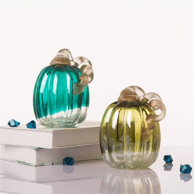 Glitzhome 5.5"H Hand Blown Crackle Glass Pumpkins
