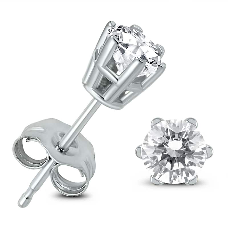 Marquee Certified 1/2 Carat TW 6 Prong Round Diamond Solitaire Stud Earrings In 14k White Gold