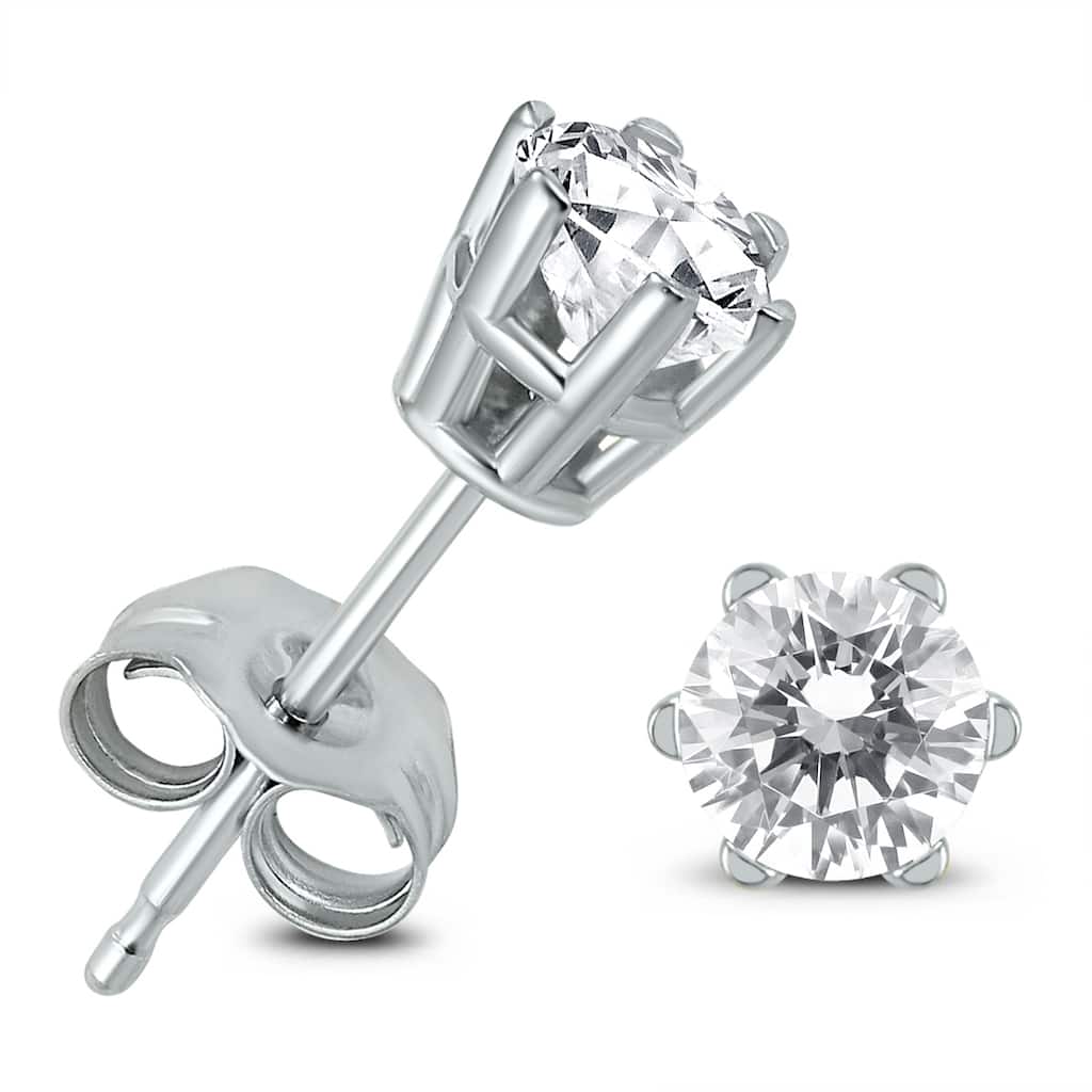 Marquee Certified 1/2 Carat TW 6 Prong Round Diamond Solitaire Stud Earrings In 14k White Gold