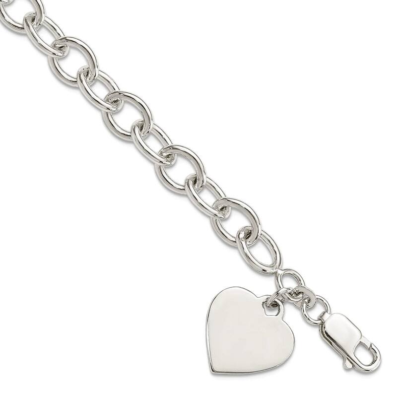 Curata 925 Sterling Silver (Classic or Rhodium) 16mm Engraveable Heart Tag Link Bracelet - 7.25" or 8.25"