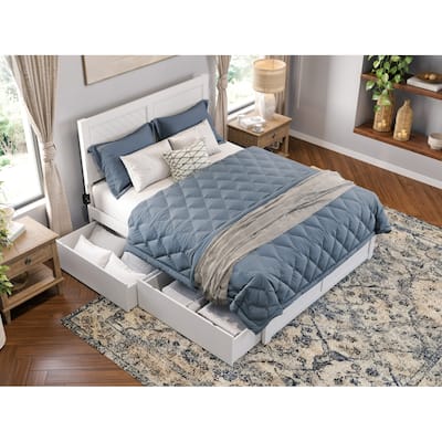AFI Canyon King Storage Wood Platform Bed with Footboard in White