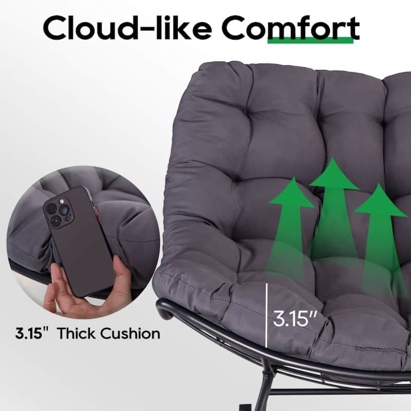 Outdoor Rocker Recliner Egg Reading Chair with Large Cushions (Set of 2)