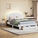preview thumbnail 1 of 9, Queen Size Upholstered Platform Bed with Storage Drawer and LED Lights