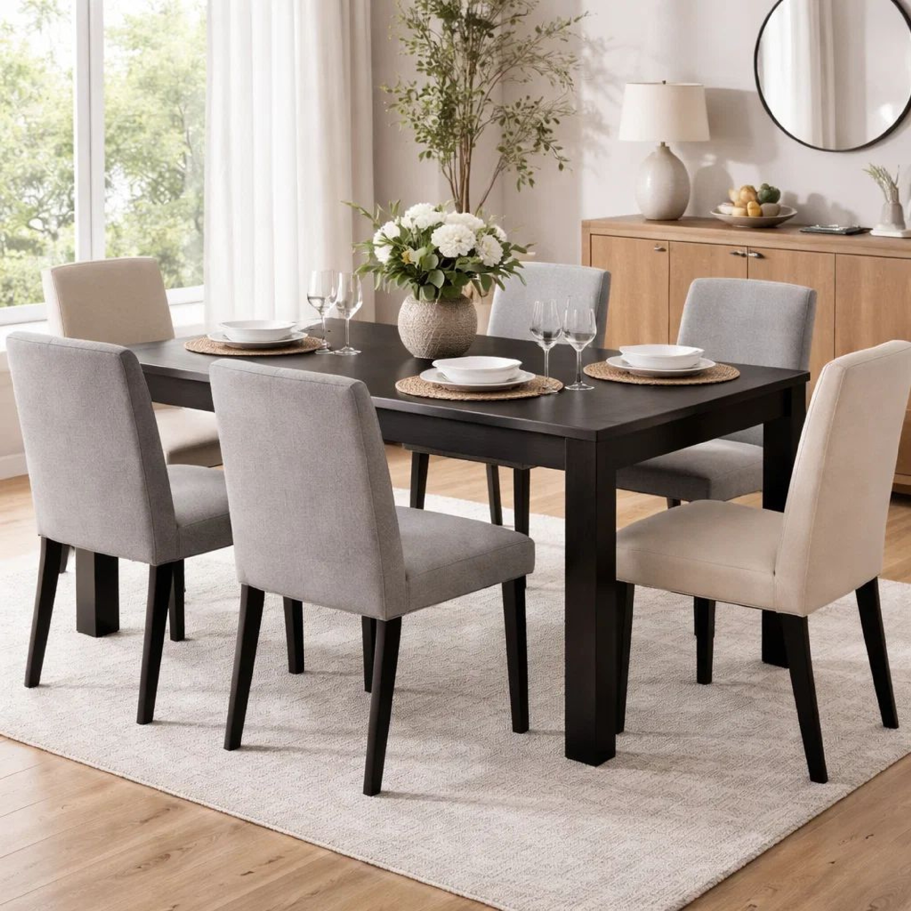 Renu Dining Table, 72 Inch, Antique Black Rectangular Solid Wood