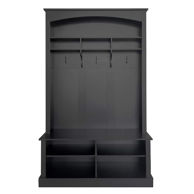 Rectangular Mudroom Hall Tree Storage Bench with Shoe Storage, Stylish Coat Rack Bench with Open Shelves for Entryway