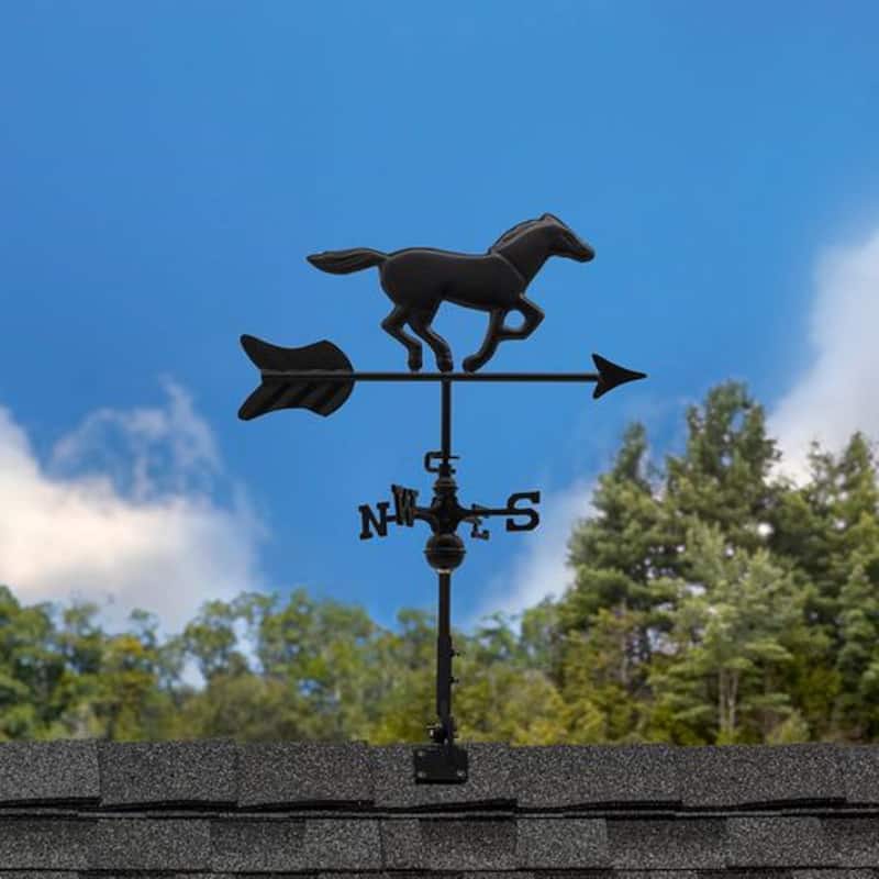 Modern Farmhouse-Inspired Horse Cottage / Shed Size Weathervane 801KR w/Roof Mount - Black Finish by Good Directions