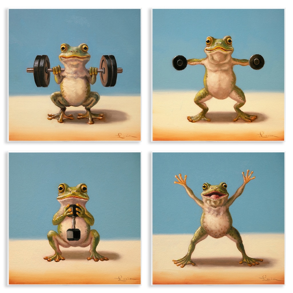 Stupell Weightlifting Frogs Various Workouts Wall Plaque Art Design By Lucia Heffernan (Set of 4)