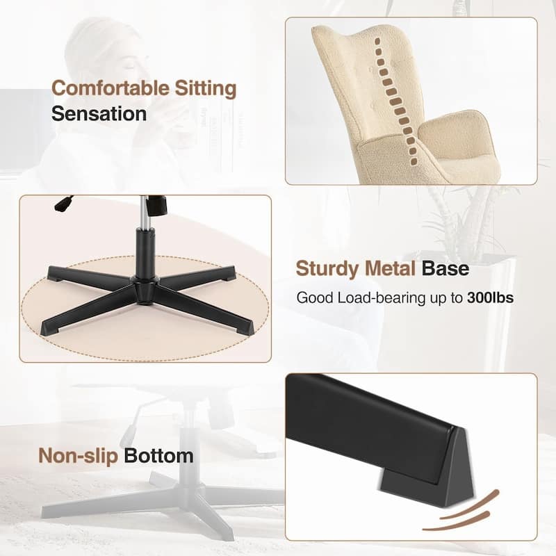 HomyLin Upholstered Accent Chair Elegant Beige Fabric Side Chair No Wheels