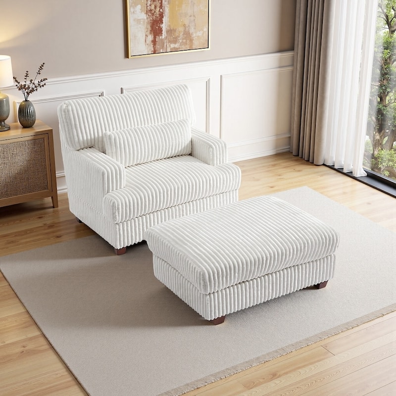 Modern Oversized Plush Corduroy Chaise Lounge Chair with Ottoman