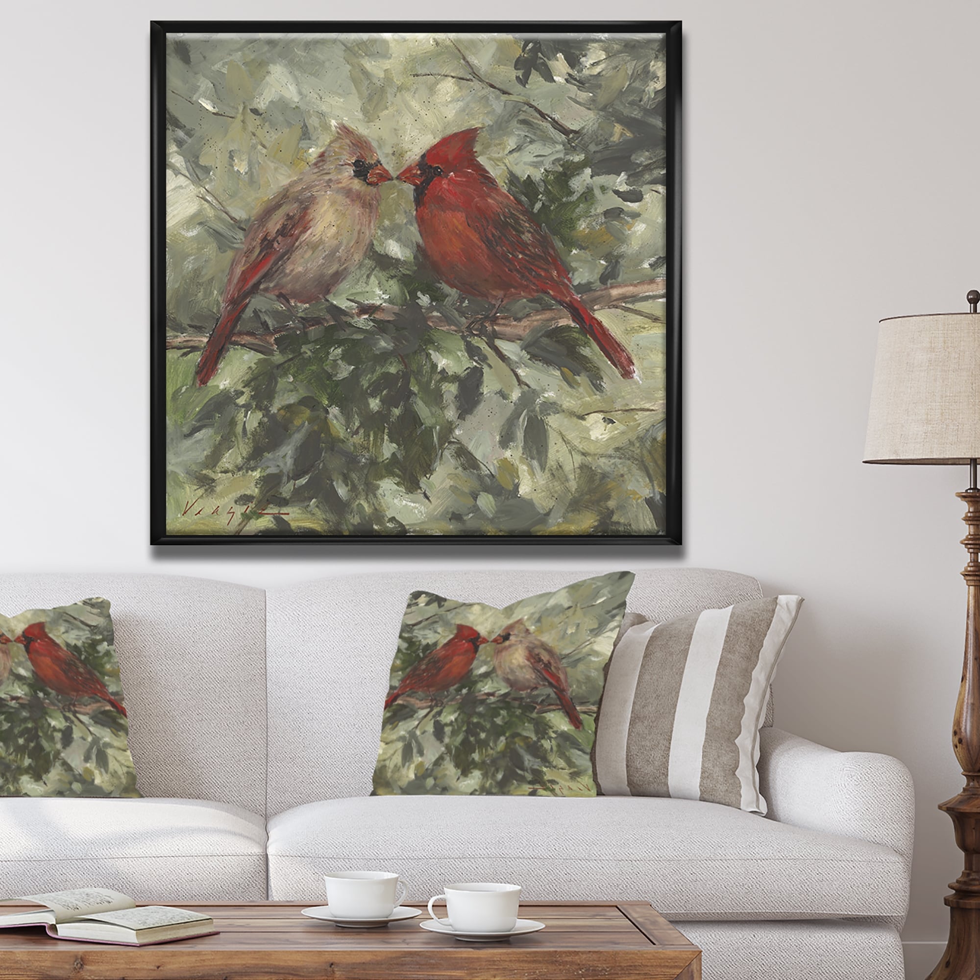 Shop Designart Kissing Cardinals Cottage Framed Canvas Wall Art Overstock 28805701