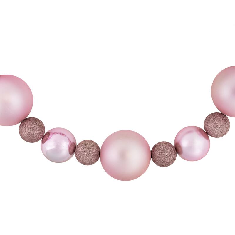 3-Finish Shatterproof Ball Christmas Garland - 6' x 4" - Pink - Unlit