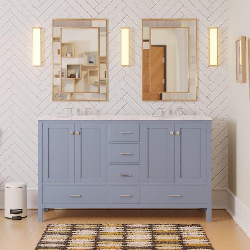 KitchenBathCollection Horizon 60" Double Bathroom Vanity with Engineered Carrara Top