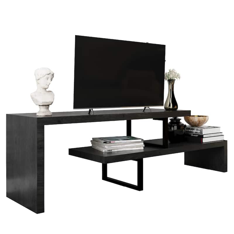 Orford Minimalist Modern MDF Wooden Shelves TV Console Entertainment Stand with Iron Legs Low Maintenance - Phantom Grey