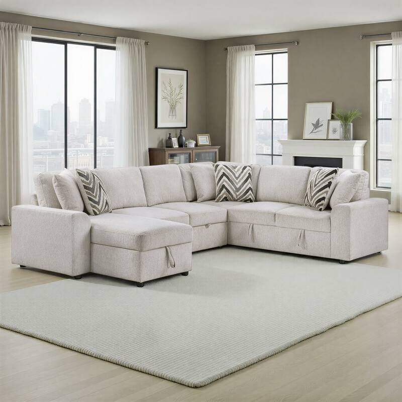 Marseille Chenille 3-Piece Sectional Sofa with Pull-out Bed & Storage