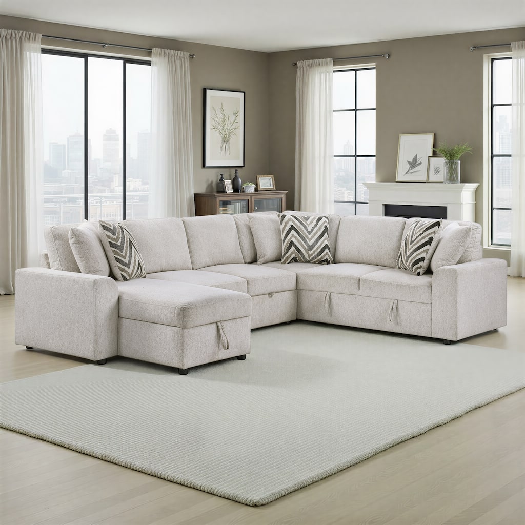 Marseille Chenille 3-Piece Sectional Sofa with Pull-out Bed & Storage