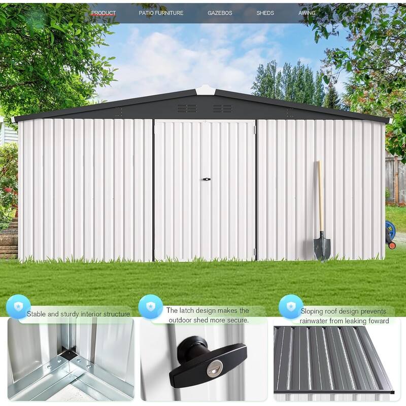 AECOJOY Outdoor Extra Large Storage Metal Shed with Lockable Doors