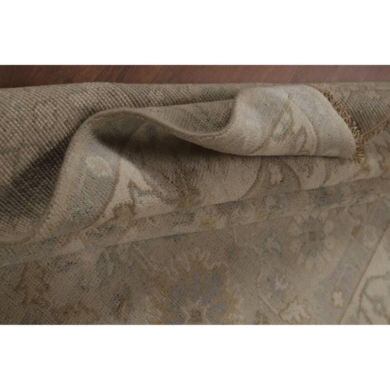 Transitional Beige Oushak Indian Area Rug Hand-Knotted Wool Carpet - 6'2" x 8'11"