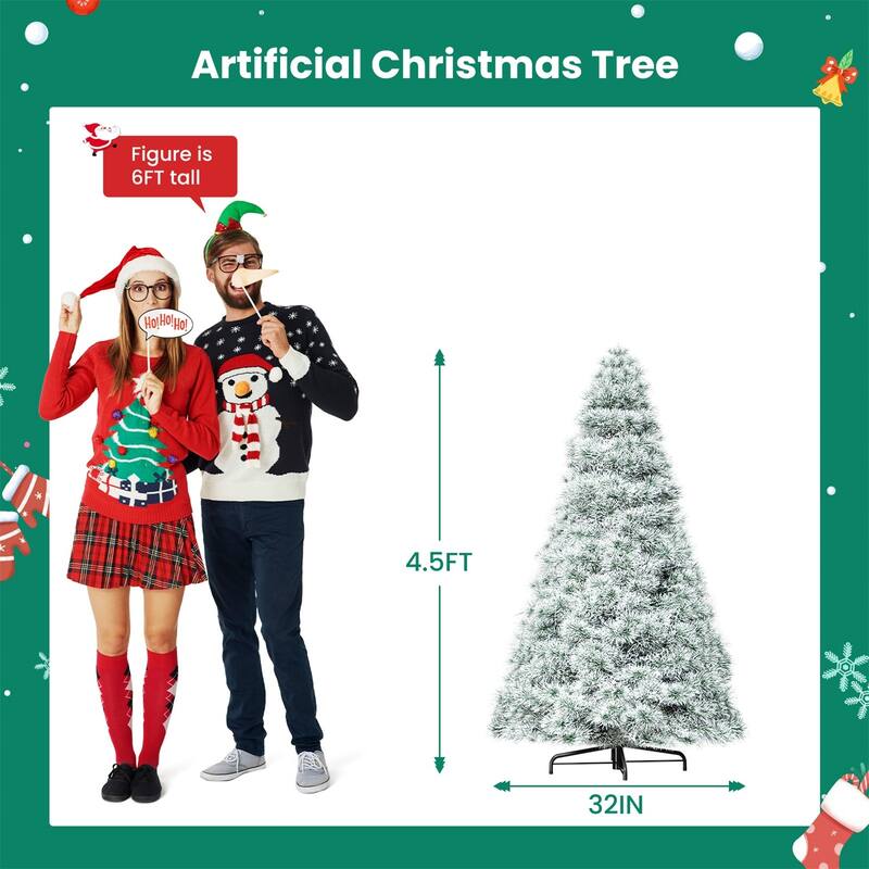 Pre-lit Snow-Flocked Christmas Tree, Artificial Holiday Christmas Tree with 120 Warm Lights, 347 Branch Tips - N/A