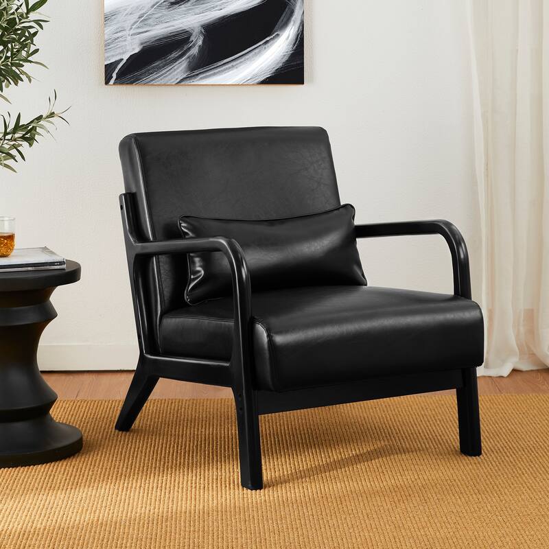 Glitzhome Set of 2 30.75"H Mid-Century Modern PU Leather Accent Chairs with Cushion - 25.75"W x 33.75"D x 30.75"H