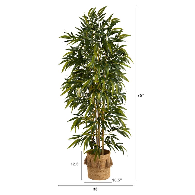 75-Inch Wicker Artificial Tree with Green Foliage and Natural Cotton Planter Perfect for Indoor Spaces - 75"