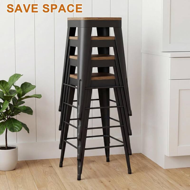 Swivel Counter Stools with Metal Frame Farmhouse Counter Chairs with low Back 24" Kitchen Bar Furniture Stools with Wooden Seat