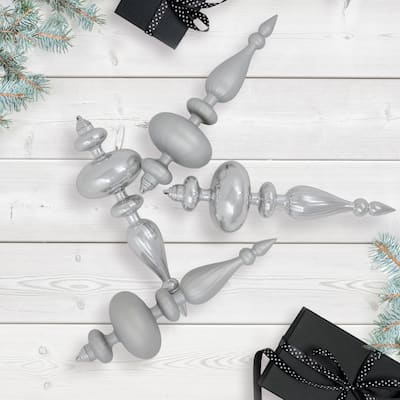 Commercial Size 2-Finish Christmas Finial Shatterproof Ornaments - Silver -12" - 4ct