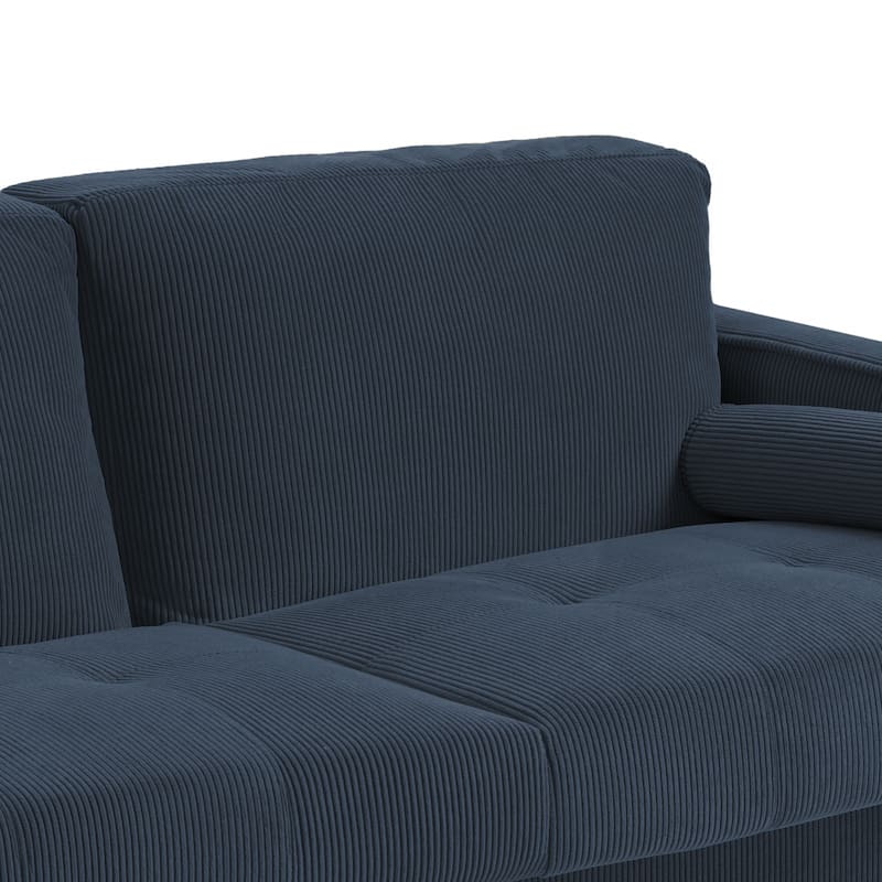 Modern Corduroy 2 Seater Sofa with Bolster Pillows