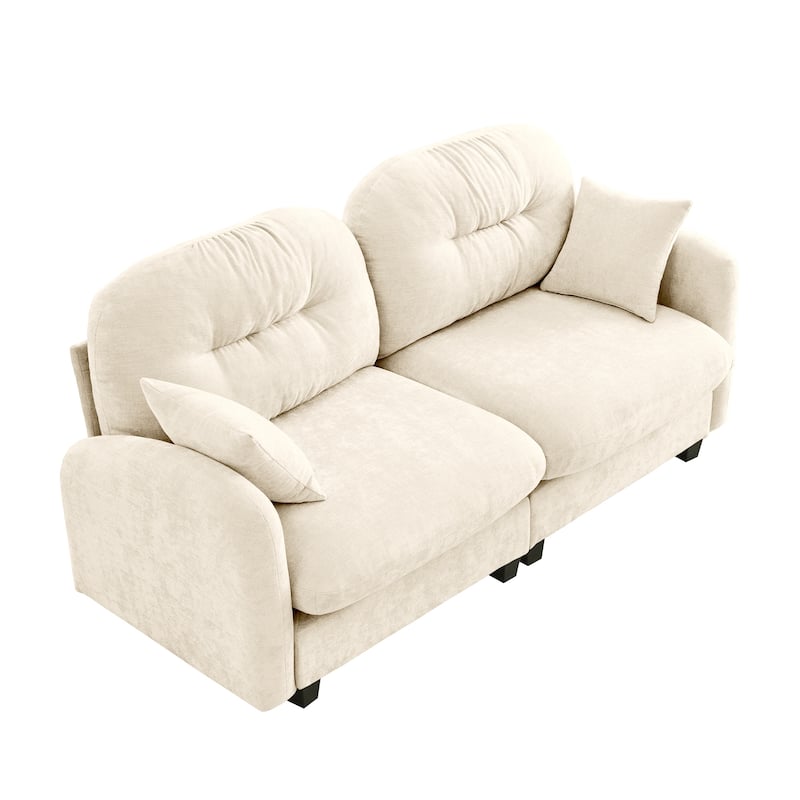 74" Loveseat Sofa, Modern Chenille Deep Seat Sectional Couch for Living Room, Tufted Backrest Love Seat with Pillows