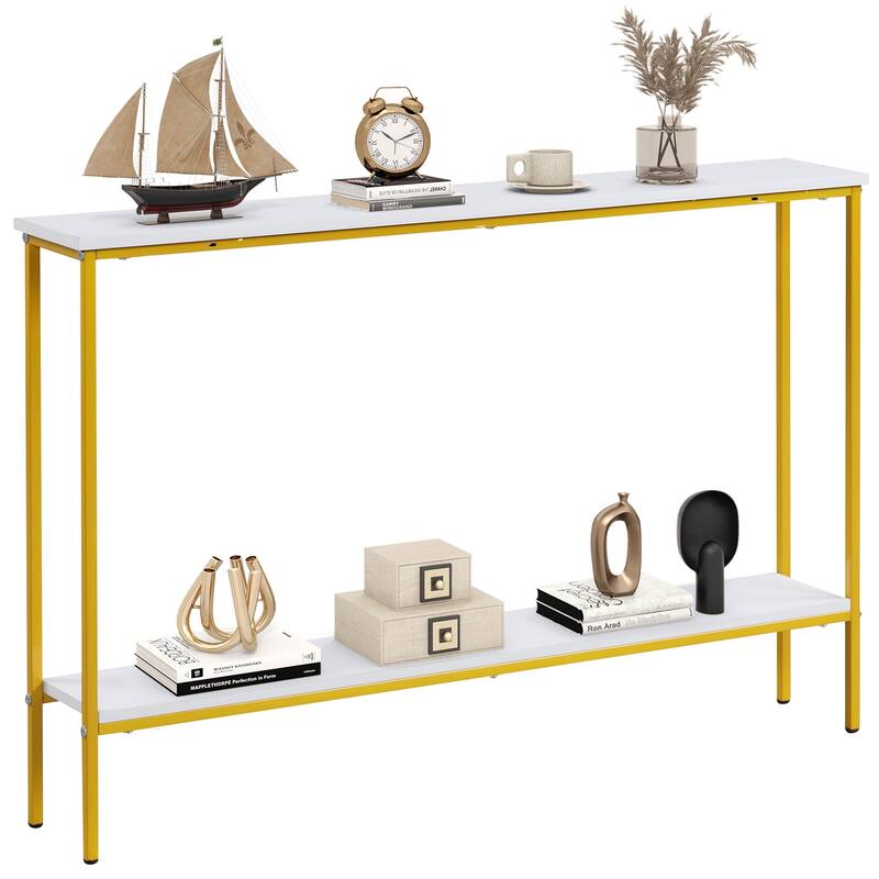 44 Inch Modern 2-Tier Console Table with Lower Storage Shelf for Entryway Living Room or Hallway - 44"L x 8"W x 30.5"H