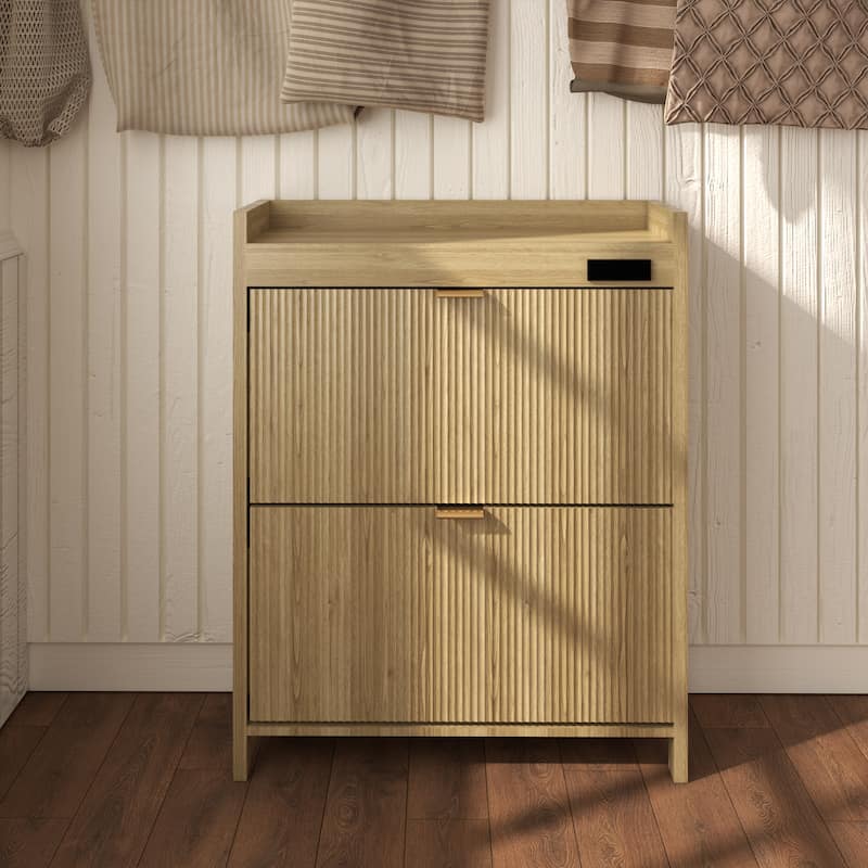 Acroma Shoe Storage Cabinet with 2 Flip Drawers Wood - 2-Tier