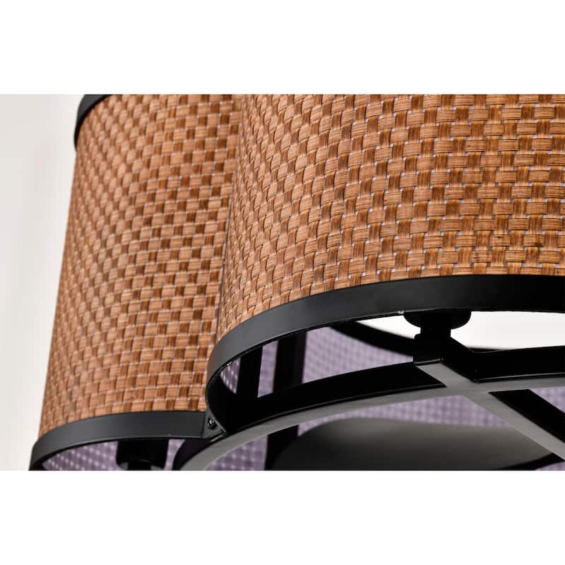 Bremen Basket Weave and Metal Frame Lighted Ceiling Fan Fandelier - Brown