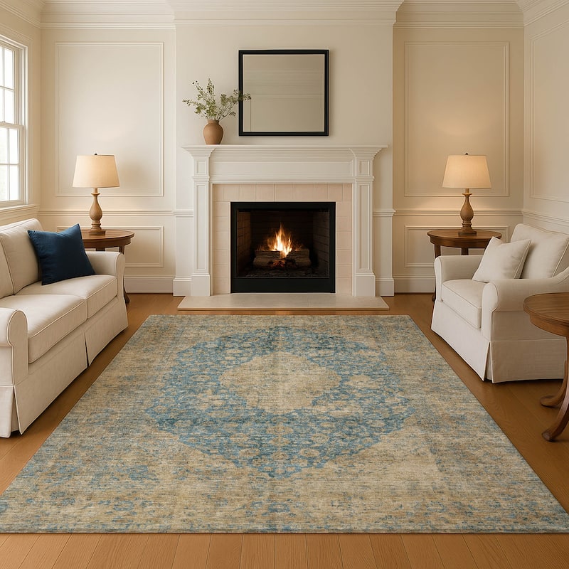 Premium Washable Super Soft Vintage Traditional Mayfield Rug - Blue - 10' x 14'
