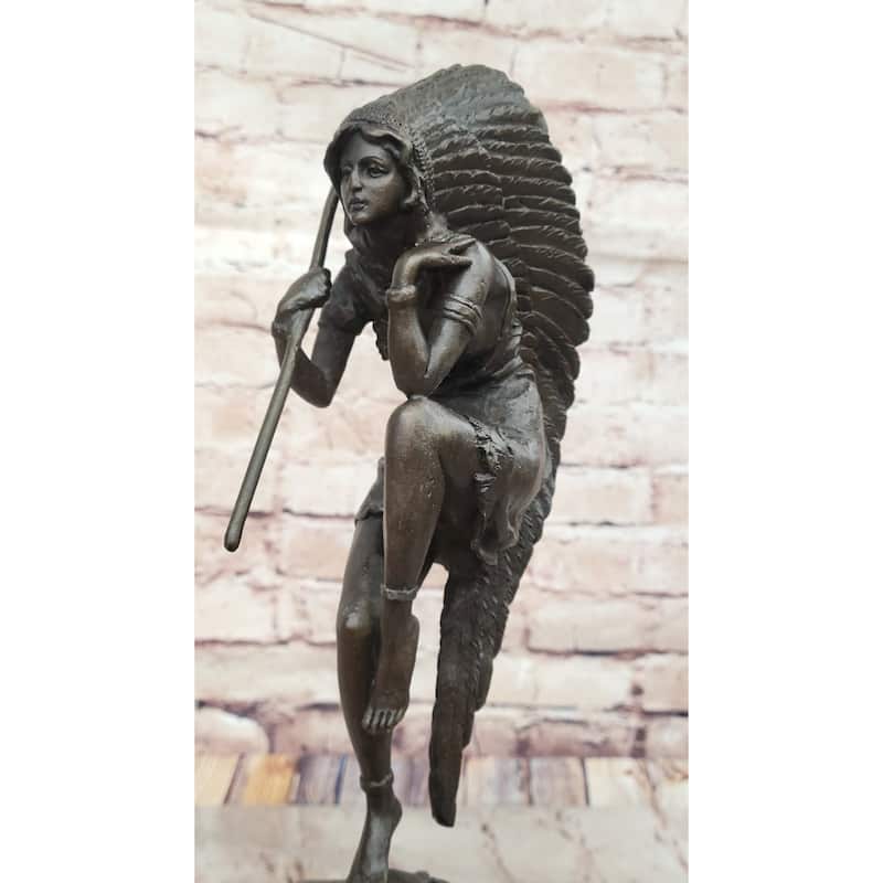 Native American Indian Woman Tribal Medicine Dance Shaman Bronze Sculpture Decor