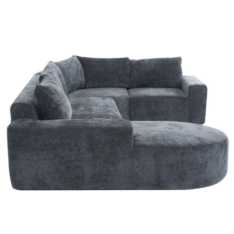Christopher Knight Home - Cami 140.5" Chenille Upholstered U-shaped Modular Compressed Sectional Sofa with Pillows