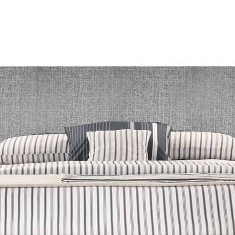 Nie Queen Bed, Gray Upholstered Wide Wall Headboard, Walnut Brown Wood