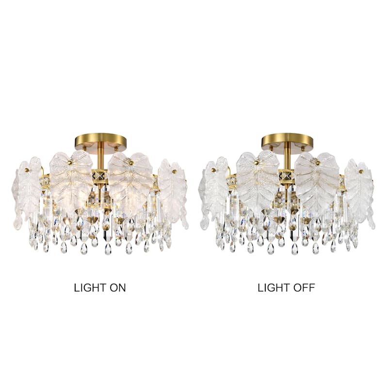 Alma 5-Light Brushed Shiny Brass Leaf-shaped Glass Crystal Flush Mount - 19 inches in diameter x 12.3 inches H