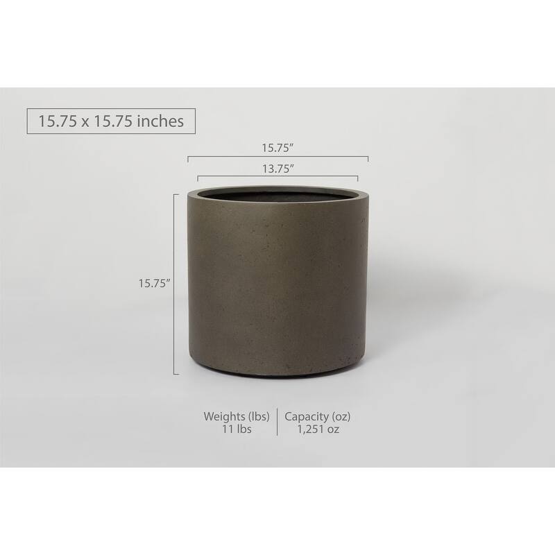 Indoor/Outdoor Large Nordic Minimalist Fiberstone Lightweight Round Cylinder Planter Pot -19,15,12inch Cement Finish