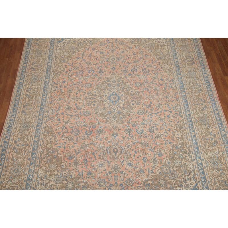 Hand Knotted Oriental 100% Wool Carpet Traditional Floral Pink Mashad Area Rug - 12' 7'' X 9' 6''