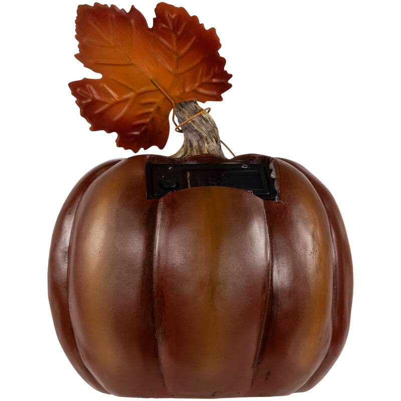 7.75" Brown Red LED Solar Floral Pumpkin Thanksgiving Table Decor