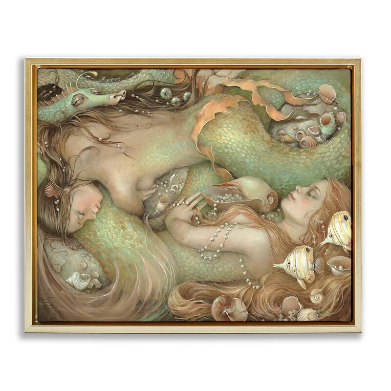 Stupell Two Mermaids Underwater Framed Floater Canvas Wall Art Design by Christina P. Wyatt