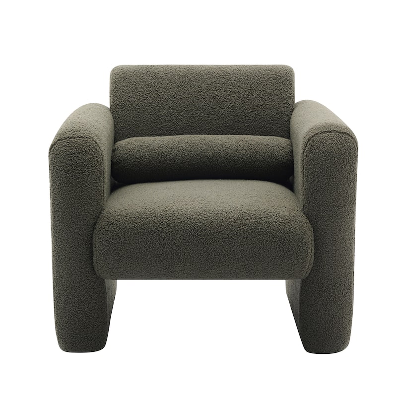 Roomfitters Modern Accent Chair, Lambskin Sherpa Fabric Upholstered Comfy Reading Armchair with Back and Pillow for Living Room