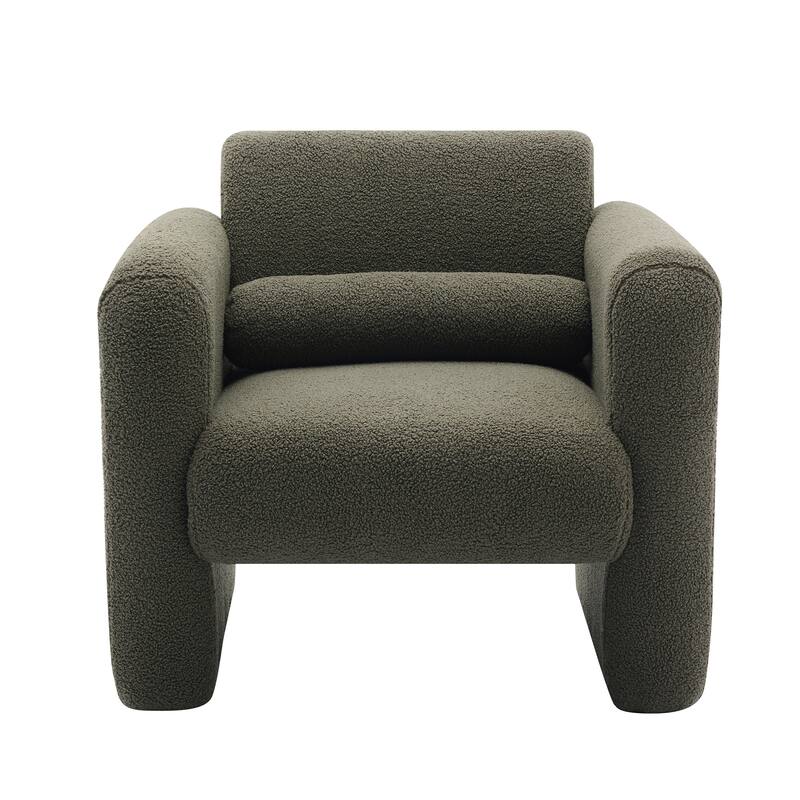 Seaweed Green Modern 30.7" Lambskin Sherpa Fabric Upholstered Accent Chair with Back and Pillow for Living Room