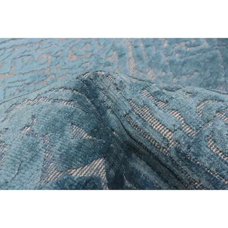 ECARPETGALLERY Hand-knotted Elysian Turquoise Viscose Rug - 5'3 x 7'9