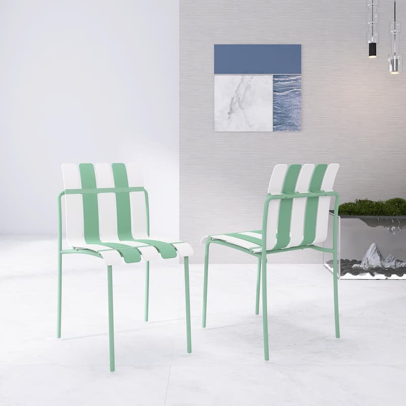 BNK Modern Striped Color Block Chairs With Waterproof PP Seat and Sturdy Metal Legs, Indoor/Outdoor Use (Set of 4)
