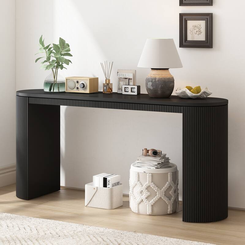 Black Decorative Table End Table with Vertical Stripe Legs, Stylish Console Table Side Table Sofa Side Table