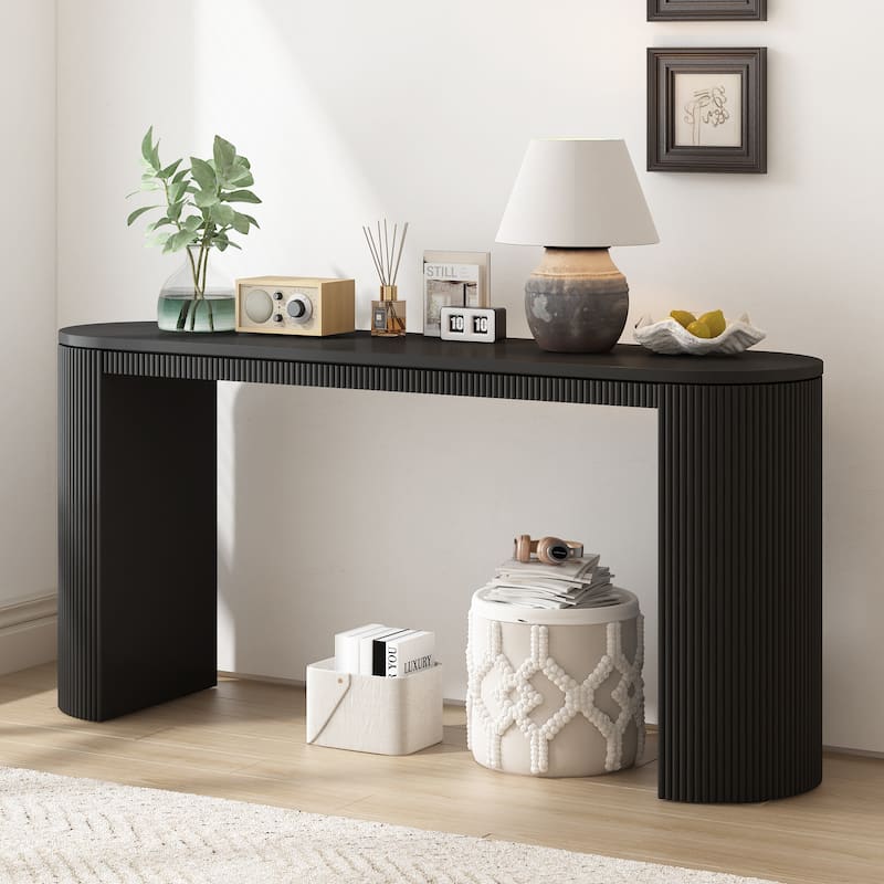 Curved Design Console Table with Unique Vertical Stripe Design