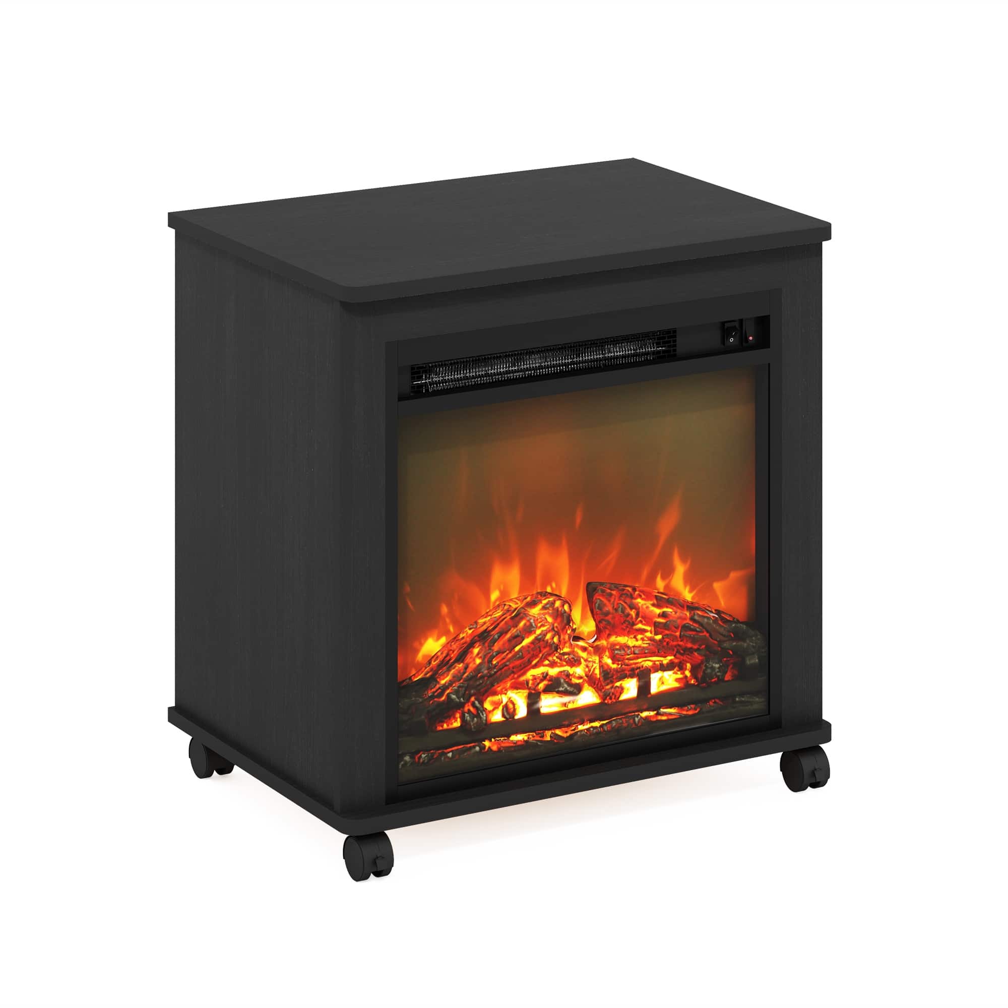Furinno Jensen Electric Fireplace End Table with Wheels, Americano