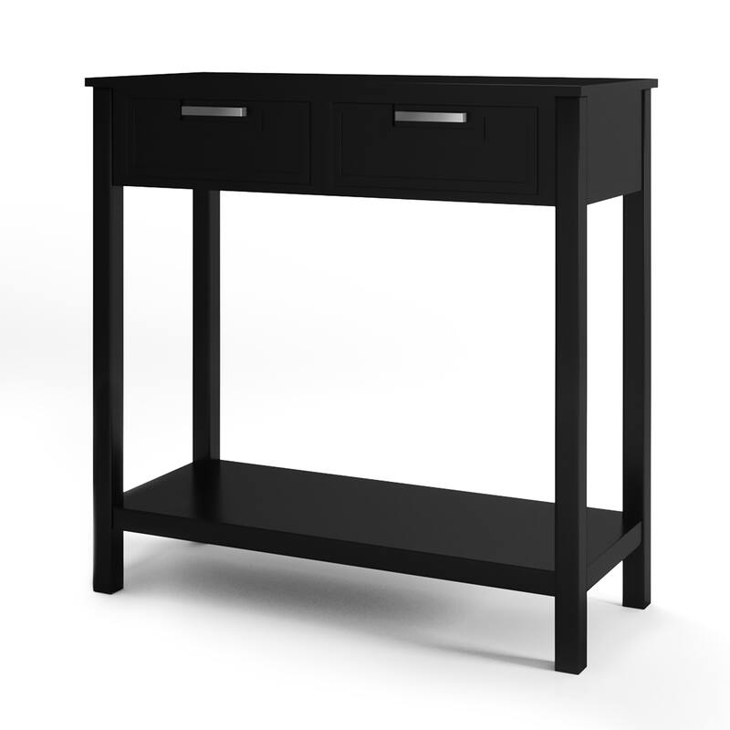 Console Sofa Table Entryway Table with 2 Drawers and Bottom Shelf - Black