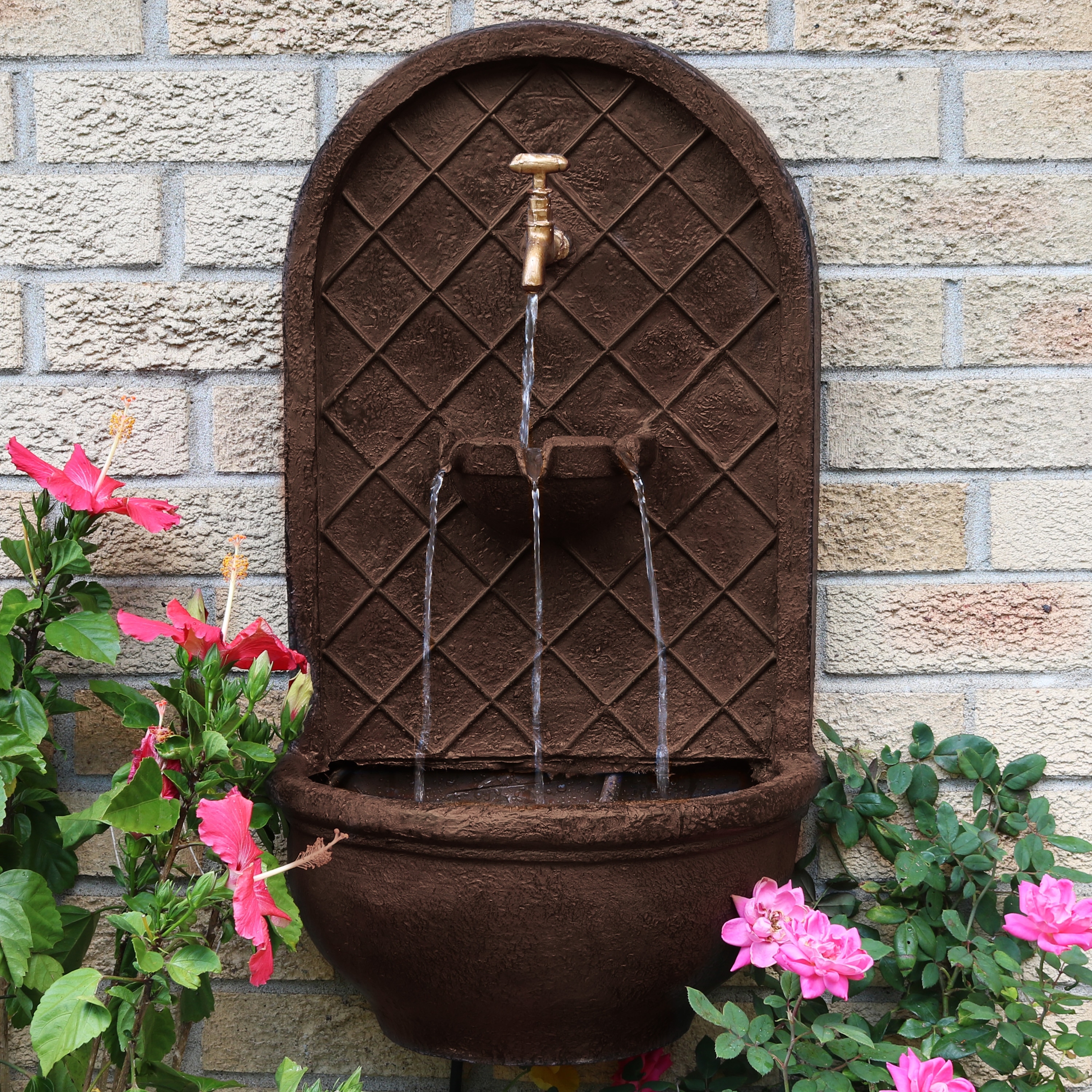 Copper Finish Polyresin Wall Mounted Water Fountain Indoor Outdoor Home Decor 